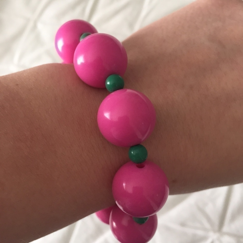 Pink & Green Beaded Stretch Bracelet